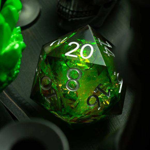 Massive Green Liquid Core 95MM Chonk Handmade Resin Dice And Box - Bards & Cards
