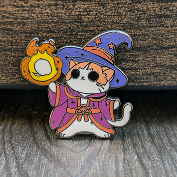 Wizard Cat Casting Fireball Hard Enamel Pin - Bards & Cards