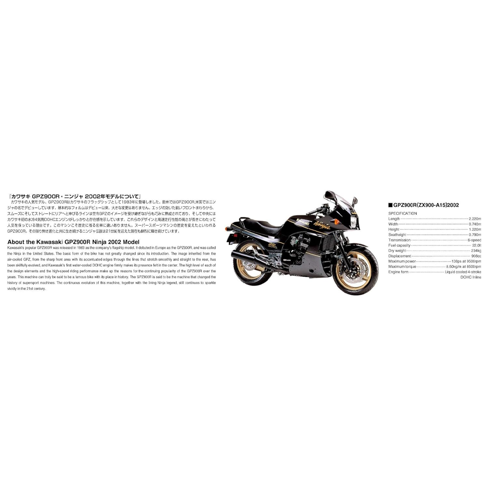 Aoshima: 1/12 Kawasaki GPz900R Ninja '02 Model (Kawasaki) Scale Model Kit #5 - Bards & Cards