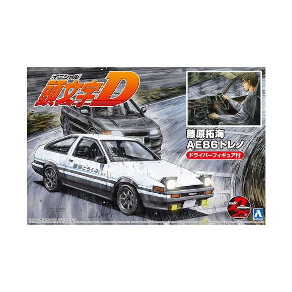 Aoshima: 1/24 Initial D - Takumi Fujiwara AE86 Trueno (Project D Ver.) with Driver Scale Model Kit #14 - Bards & Cards