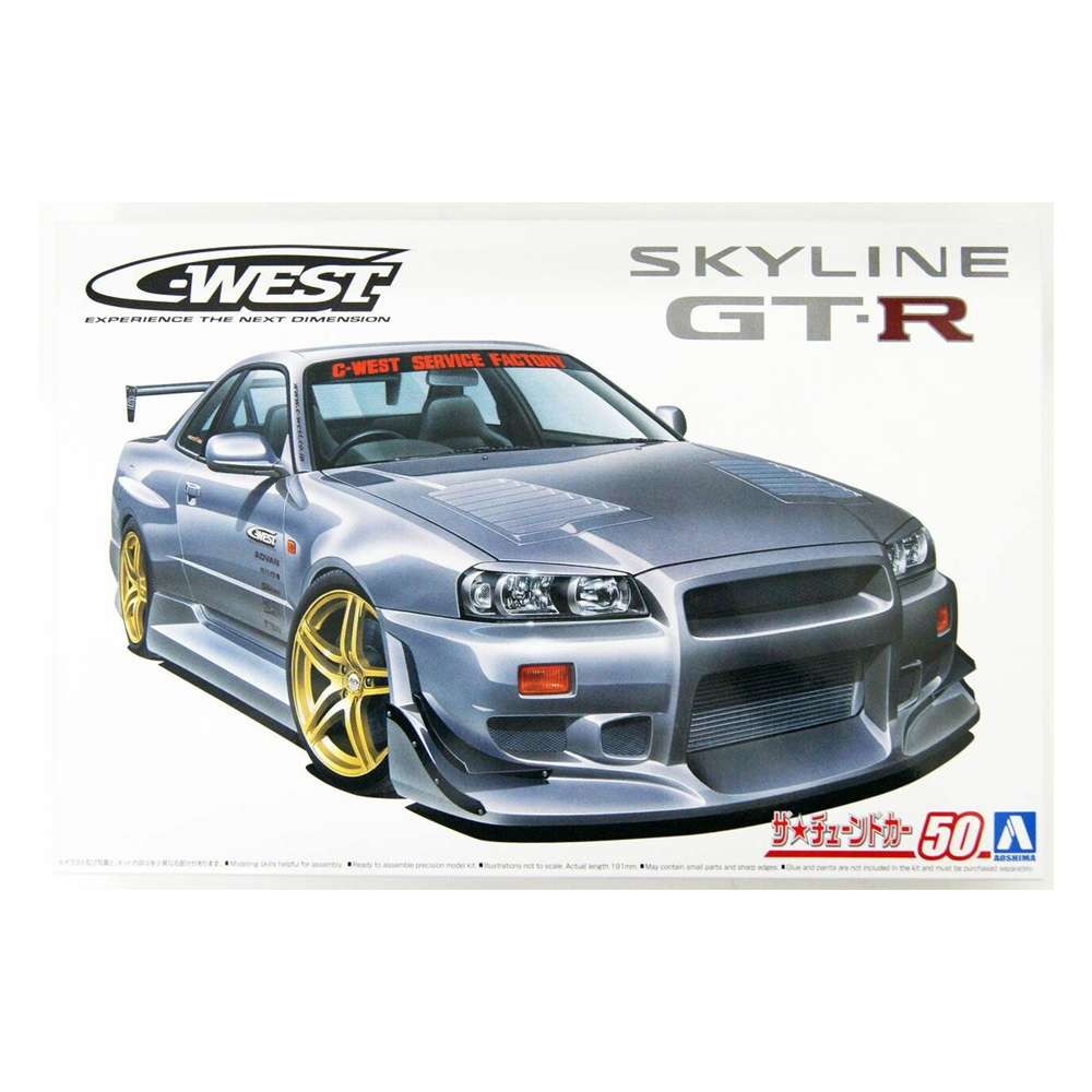 Aoshima: Nissan (2002) C-West BNR34 Skyline GT-R 1/24 Scale Model Kit #50 - 0