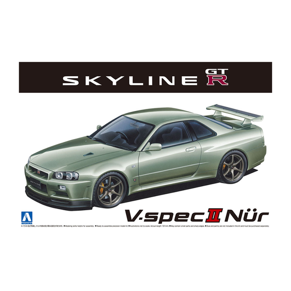 Aoshima: 1/24 Nissan BNR34 Skyline GT-R V-SpecII Nur. '02 Scale Model Kit #134 - Bards & Cards