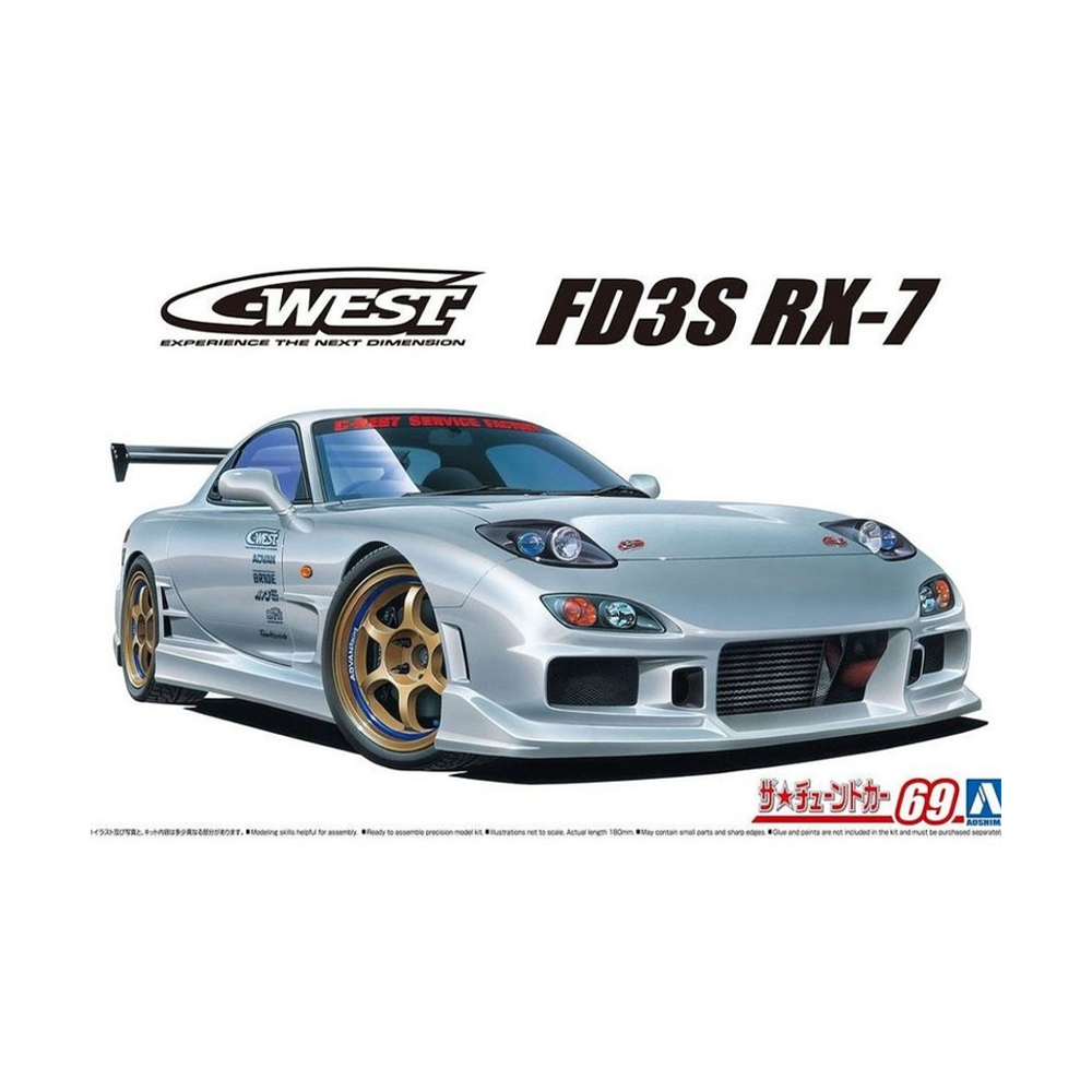 Aoshima: 1/24 The Tuned Car - FD3S RX-7 C-WEST Mazda '99 Scale Model Kit #69 - 0