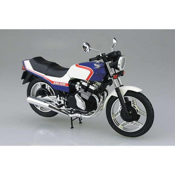 Aoshima: 1/12 Honda NC07 CBX400F Pearl Candy Blue/Pearl Shell White '81 Scale Model Kit #32 - Bards & Cards