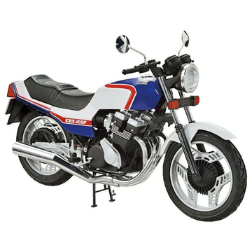 Aoshima: 1/12 Honda NC07 CBX400F Pearl Candy Blue/Pearl Shell White '81 Scale Model Kit #32 - Bards & Cards