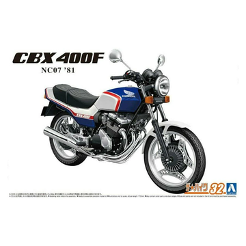 Aoshima: 1/12 Honda NC07 CBX400F Pearl Candy Blue/Pearl Shell White '81 Scale Model Kit #32 - Bards & Cards
