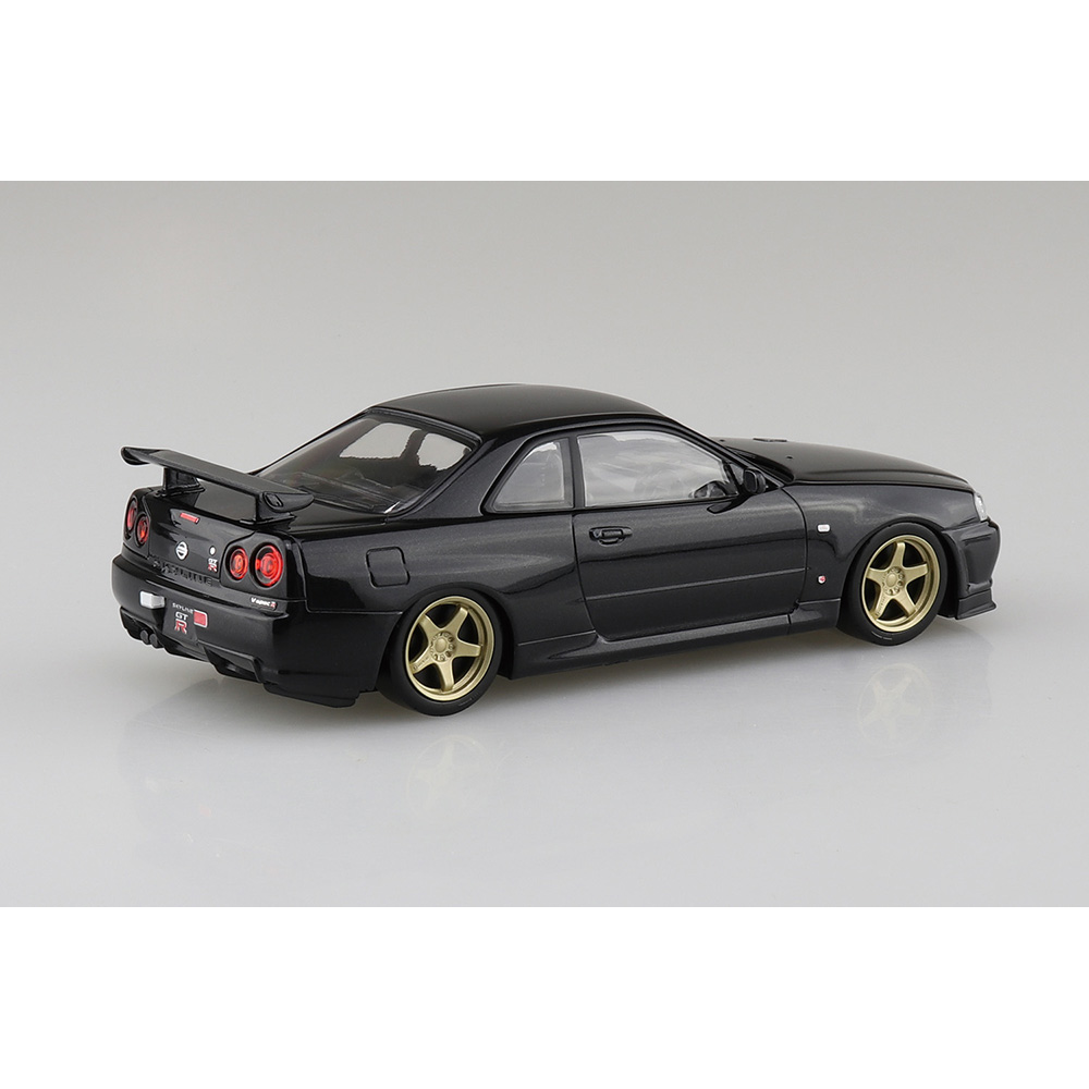 Aoshima: 1/32 The Snap Kit Nissan R34 Skyline GT-R Custom Wheel (Black Pearl) Scale Model Kit #11-SP2 - Bards & Cards