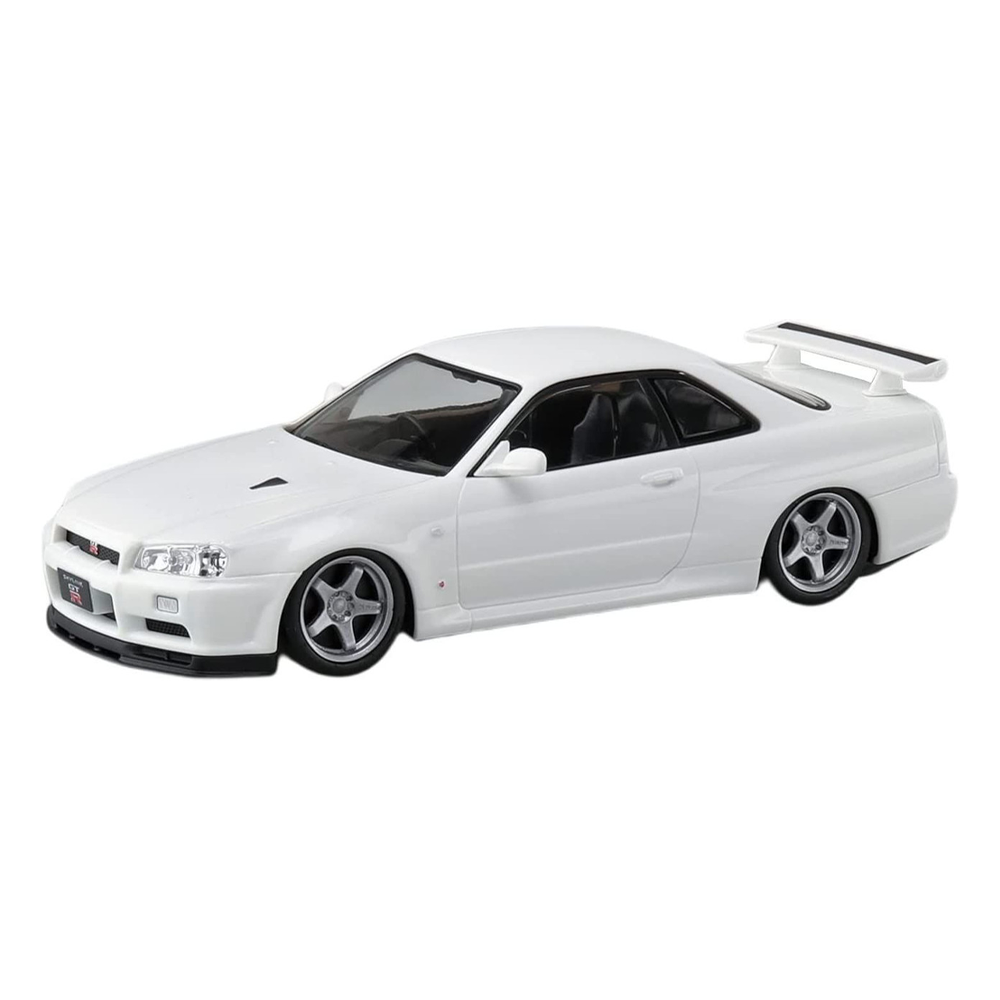 Aoshima: 1/32 The Snap Kit Nissan R34 Skyline GT-R Custom Wheel (White Pearl) Scale Model Kit #11-SP3 - Bards & Cards