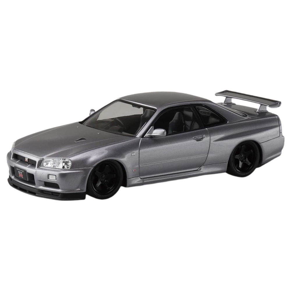 Aoshima: 1/32 The Snap Kit Nissan R34 Skyline GT-R Custom Wheel (Athlete Silver) Scale Model Kit #11-SP4 - Bards & Cards