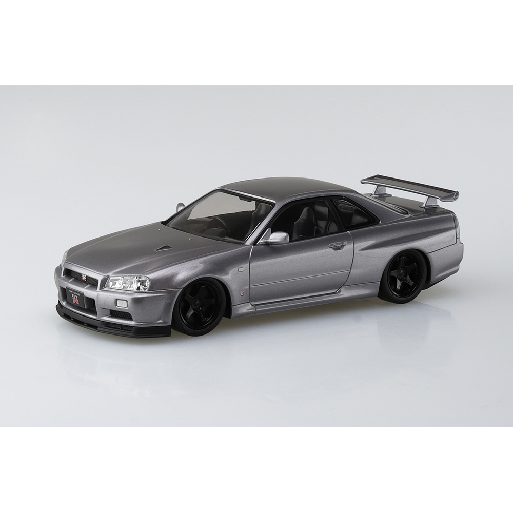 Aoshima: 1/32 The Snap Kit Nissan R34 Skyline GT-R Custom Wheel (Athlete Silver) Scale Model Kit #11-SP4 - Bards & Cards