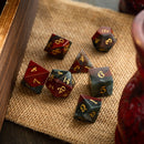 African Bloodstone Hand Carved Gemstone DND Dice Set - Bards & Cards