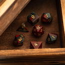 African Bloodstone Hand Carved Gemstone DND Dice Set - Bards & Cards