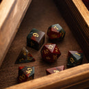 African Bloodstone Hand Carved Gemstone DND Dice Set - Bards & Cards