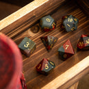 African Bloodstone Hand Carved Gemstone DND Dice Set - Bards & Cards