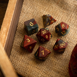 African Bloodstone Hand Carved Gemstone DND Dice Set - Bards & Cards