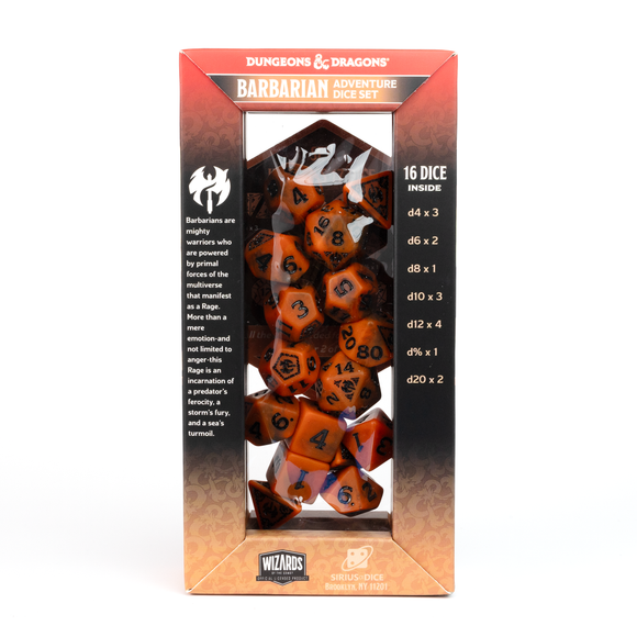 D&D Adventure Dice Set - Barbarian Edition | Orange 15pc Collection - Bards & Cards