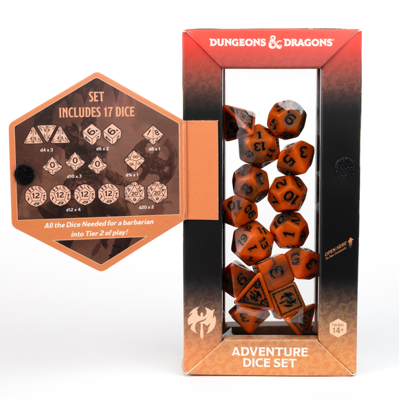 D&D Adventure Dice Set - Barbarian Edition | Orange 15pc Collection - Bards & Cards