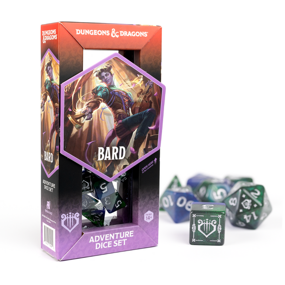 D&D Adventure Dice Set - Bard Edition | Blue/Green 15pc Collection - Bards & Cards