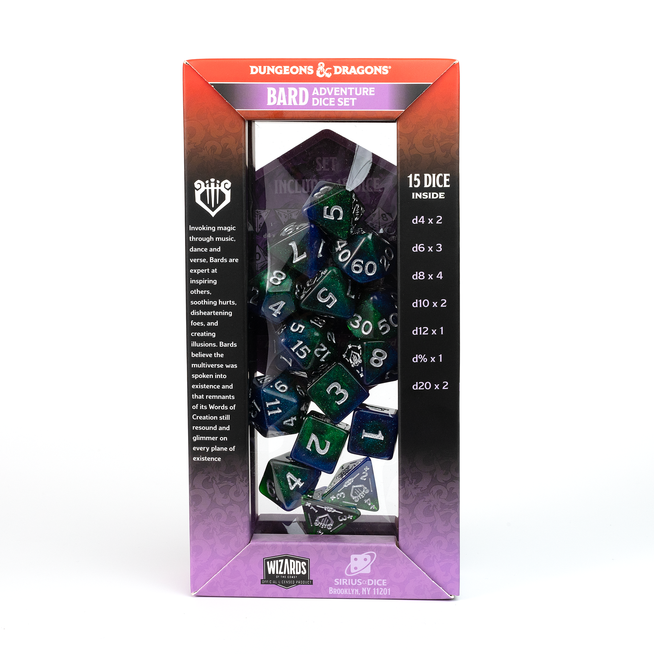 D&D Adventure Dice Set - Bard Edition | Blue/Green 15pc Collection