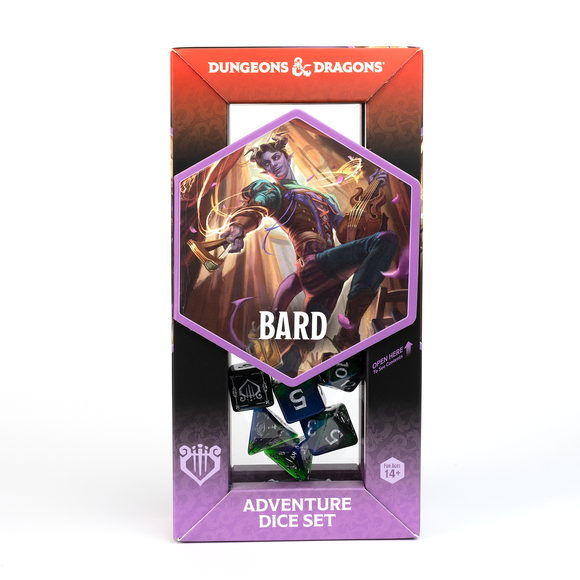D&D Adventure Dice Set - Bard Edition | Blue/Green 15pc Collection - Bards & Cards
