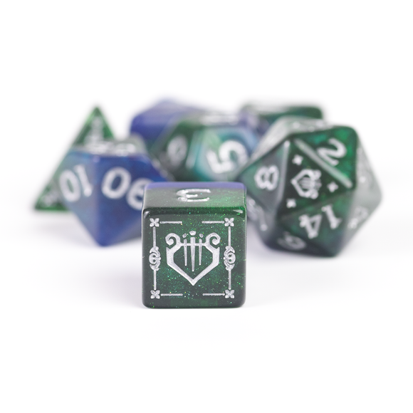 D&D Adventure Dice Set - Bard Edition | Blue/Green 15pc Collection - Bards & Cards