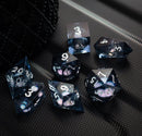 Black And Silver Glitter Liquid Core Handmade Resin DND Dice Set - Bards & Cards