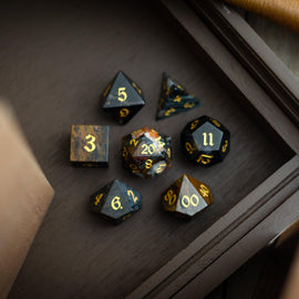 Black Gemstone Eagle Eye Hand Carved DND Dice Set - Bards & Cards