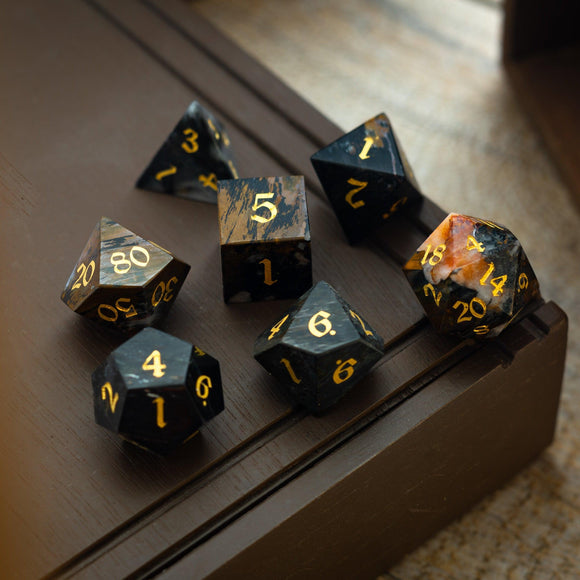 Black Gemstone Eagle Eye Hand Carved DND Dice Set - Bards & Cards