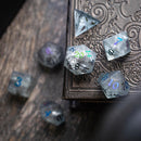 Black Inked Lightning Cracked Glass DND Dice Set - Bards & Cards