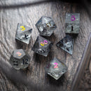 Black Inked Lightning Cracked Glass DND Dice Set - Bards & Cards