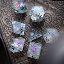 Black Inked Lightning Cracked Glass DND Dice Set - Bards & Cards