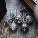 Black Inked Lightning Cracked Glass DND Dice Set - Bards & Cards