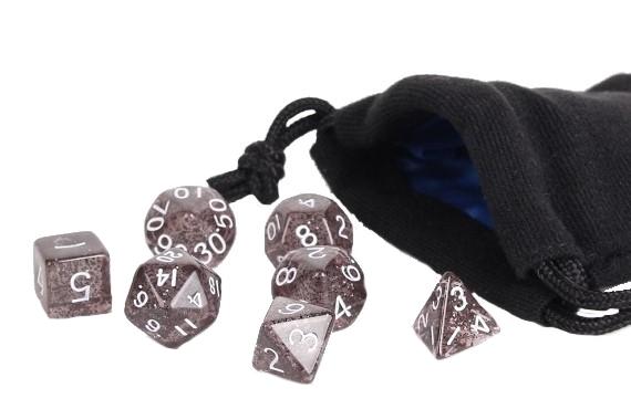 Black Sparkle Dice - 7 Piece Set - Bards & Cards