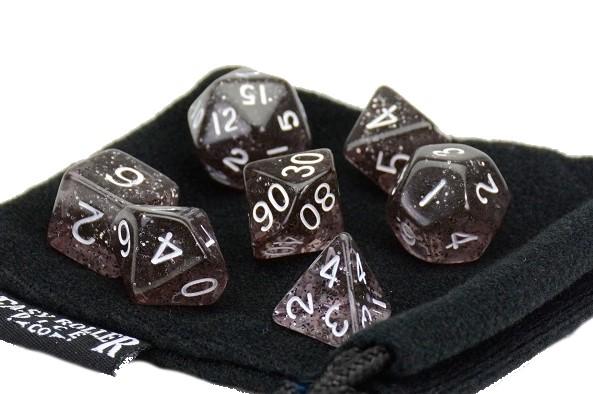 Black Sparkle Dice - 7 Piece Set - Bards & Cards