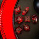 Blood Red Glitter Liquid Core Handmade Resin DND Dice Set - Bards & Cards