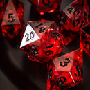 Blood Red Glitter Liquid Core Handmade Resin DND Dice Set - Bards & Cards