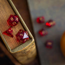 Blood Red Hand Carved Zircon Glass DND Dice Set - Bards & Cards