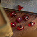 Blood Red Hand Carved Zircon Glass DND Dice Set - Bards & Cards