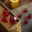 Blood Red Hand Carved Zircon Glass DND Dice Set - Bards & Cards