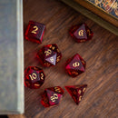 Blood Red Hand Carved Zircon Glass DND Dice Set - Bards & Cards