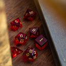 Blood Red Hand Carved Zircon Glass DND Dice Set - Bards & Cards