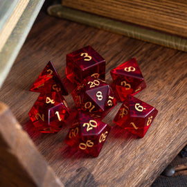 Blood Red Hand Carved Zircon Glass DND Dice Set - Bards & Cards