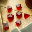 Blood Red Raised Zircon Glass Hand Carved DND Dice Set - Bards & Cards