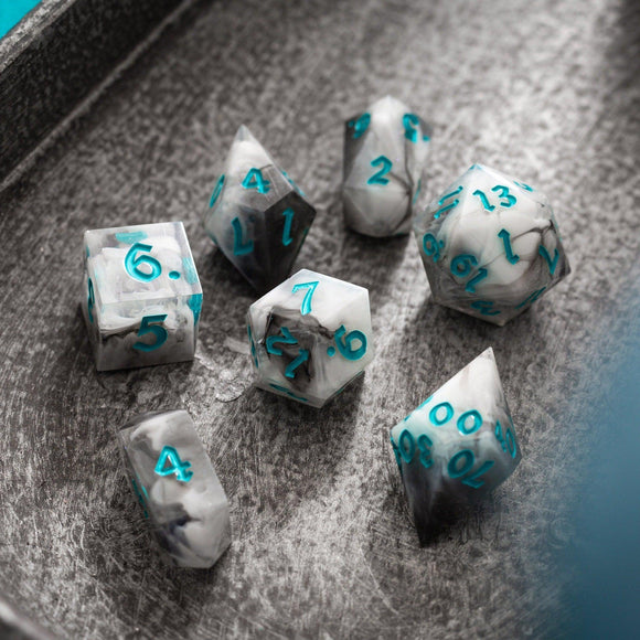 Blue Cloud Handmade Resin DND Dice Set - Bards & Cards