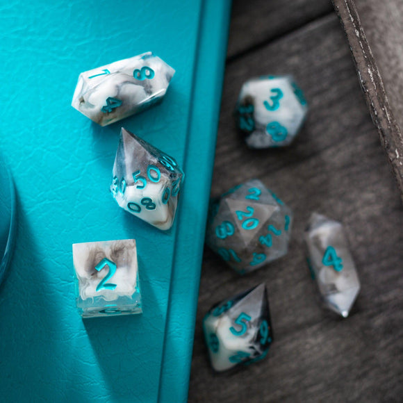 Blue Cloud Handmade Resin DND Dice Set - Bards & Cards