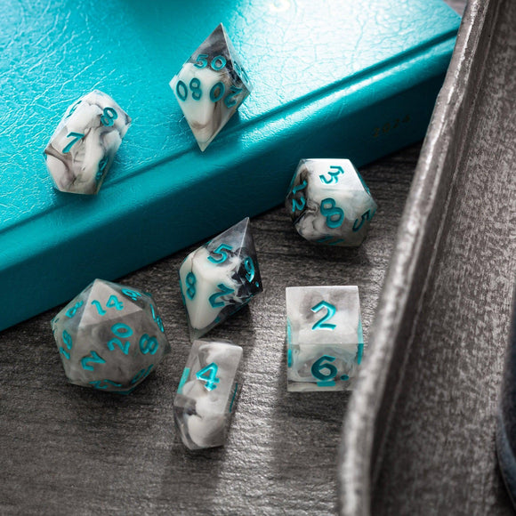 Blue Cloud Handmade Resin DND Dice Set - Bards & Cards