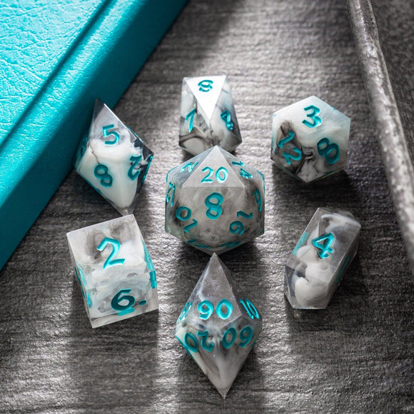 Blue Cloud Handmade Resin DND Dice Set - Bards & Cards