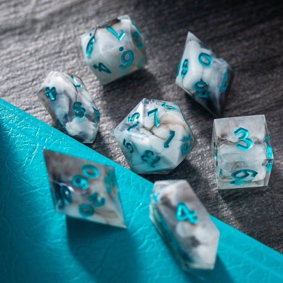 Blue Cloud Handmade Resin DND Dice Set - Bards & Cards