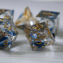 Blue Glitter Liquid Core Handmade Sharp Edge Resin DND Dice Set - Bards & Cards