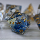 Blue Glitter Liquid Core Handmade Sharp Edge Resin DND Dice Set - Bards & Cards